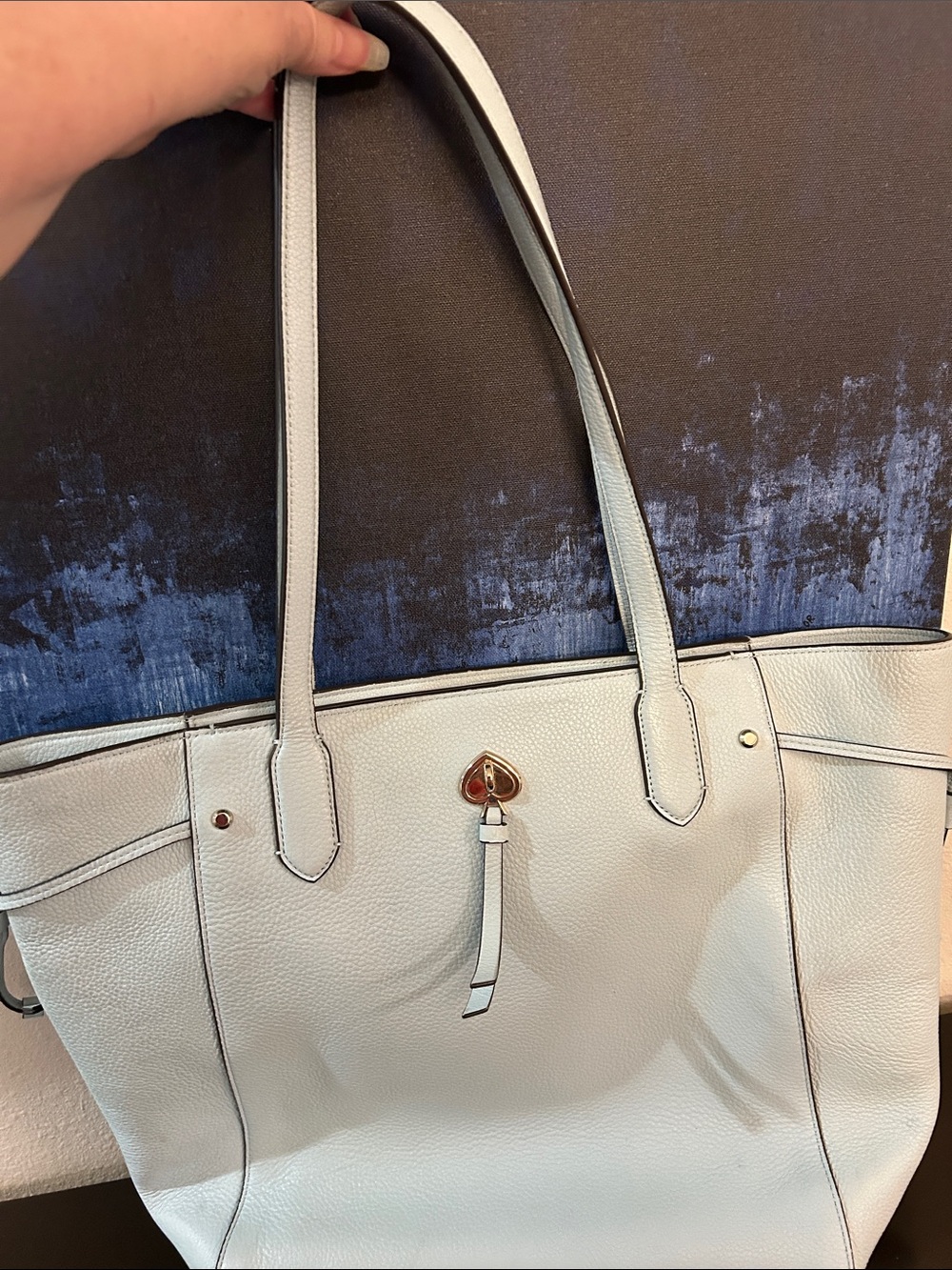 Kate Spade Classic light blue Leather Tote Bag with Gold Accent